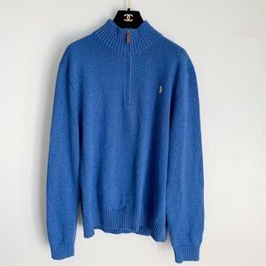 Vtg Polo Ralph Lauren men’s cotton knit half zip sweater blue size large
